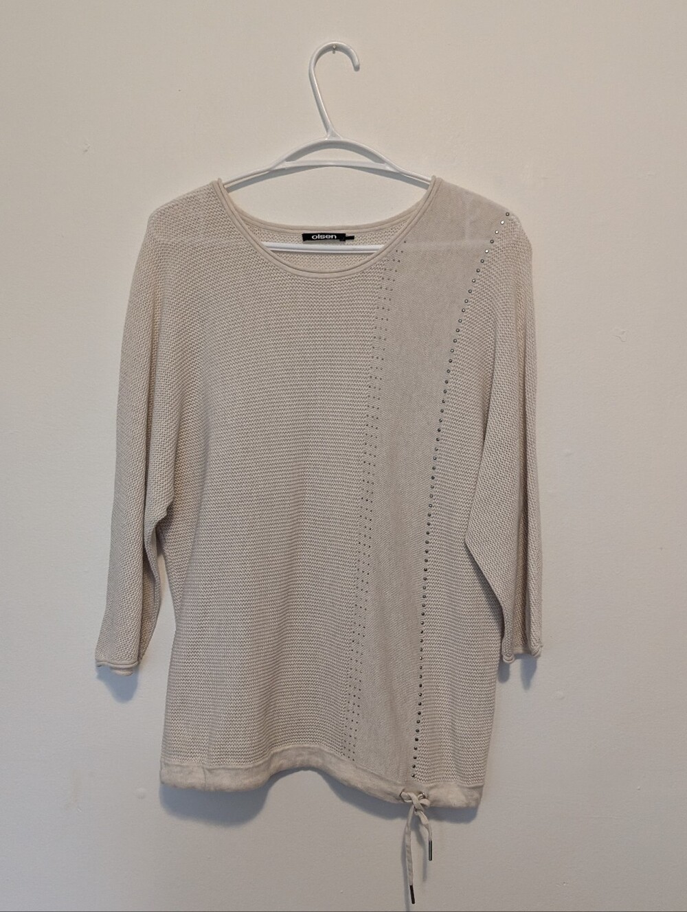 Olsen Chloe Relaxed Fit Sweater Cream Beige Studded 100% Cotton Knit Pullover S